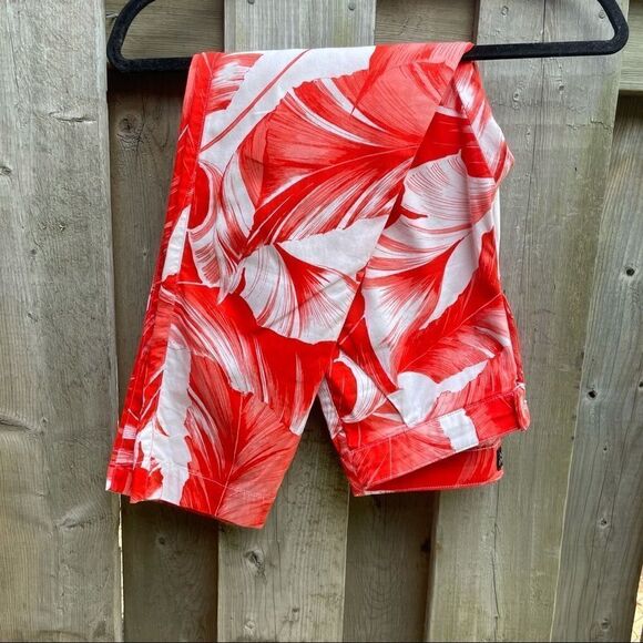 Armani Jeans White Red floral print cotton summer pants slim fit mid rise 26 - Picture 2 of 10